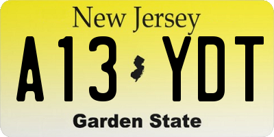 NJ license plate A13YDT