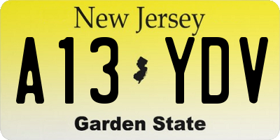 NJ license plate A13YDV