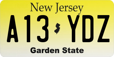 NJ license plate A13YDZ