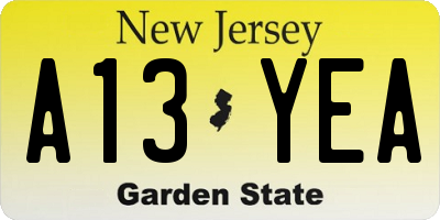 NJ license plate A13YEA