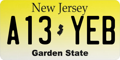 NJ license plate A13YEB