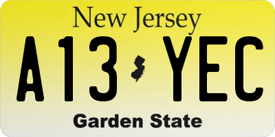 NJ license plate A13YEC