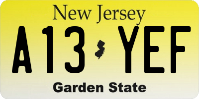 NJ license plate A13YEF