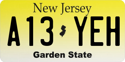 NJ license plate A13YEH