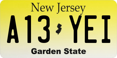 NJ license plate A13YEI