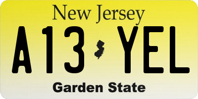 NJ license plate A13YEL