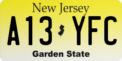 NJ license plate A13YFC