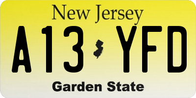 NJ license plate A13YFD
