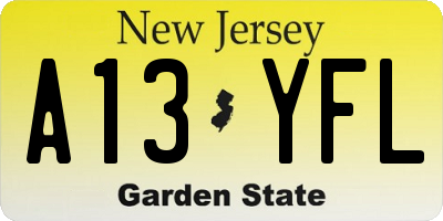 NJ license plate A13YFL