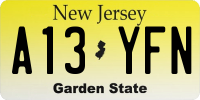 NJ license plate A13YFN