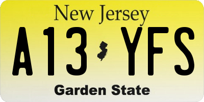 NJ license plate A13YFS