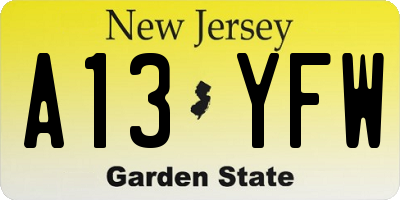 NJ license plate A13YFW