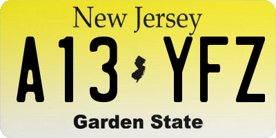 NJ license plate A13YFZ