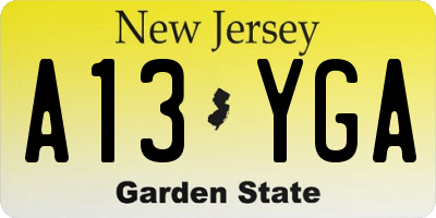 NJ license plate A13YGA