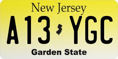 NJ license plate A13YGC
