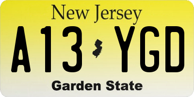 NJ license plate A13YGD