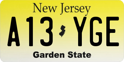 NJ license plate A13YGE