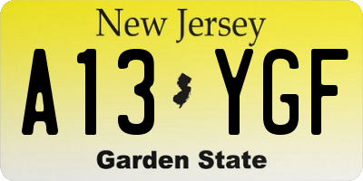NJ license plate A13YGF