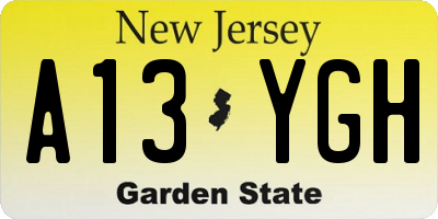 NJ license plate A13YGH