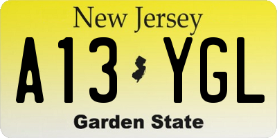 NJ license plate A13YGL