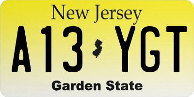 NJ license plate A13YGT