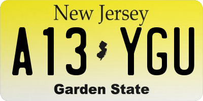 NJ license plate A13YGU