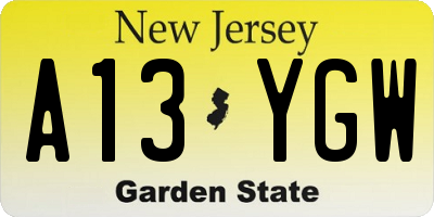 NJ license plate A13YGW
