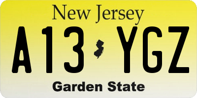 NJ license plate A13YGZ