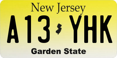 NJ license plate A13YHK