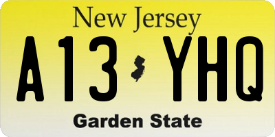 NJ license plate A13YHQ