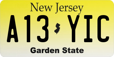 NJ license plate A13YIC