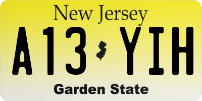 NJ license plate A13YIH