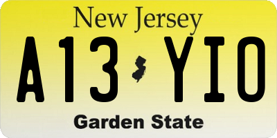 NJ license plate A13YIO