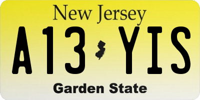 NJ license plate A13YIS