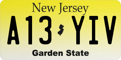 NJ license plate A13YIV