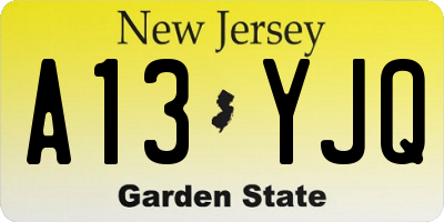 NJ license plate A13YJQ