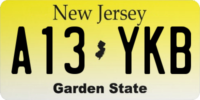 NJ license plate A13YKB