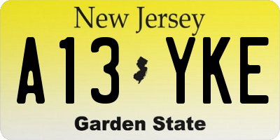 NJ license plate A13YKE