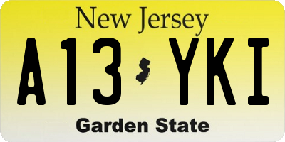 NJ license plate A13YKI