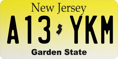 NJ license plate A13YKM