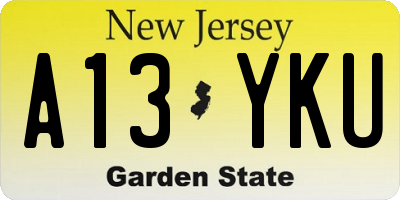 NJ license plate A13YKU