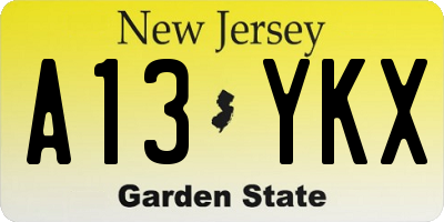 NJ license plate A13YKX