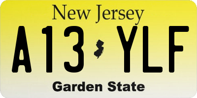 NJ license plate A13YLF