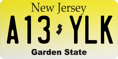 NJ license plate A13YLK