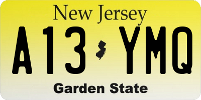 NJ license plate A13YMQ