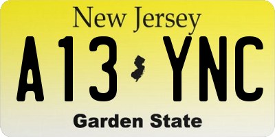 NJ license plate A13YNC