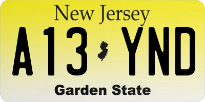 NJ license plate A13YND