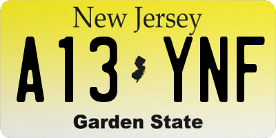 NJ license plate A13YNF