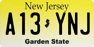NJ license plate A13YNJ