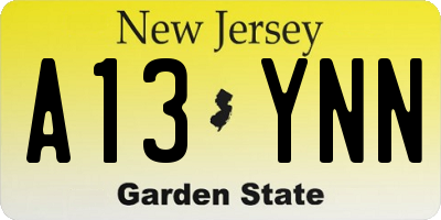 NJ license plate A13YNN